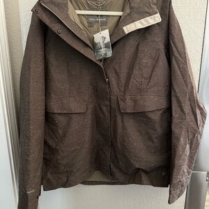 Royal Robbins Brown Raincoat with Hood and Zip Closure Adjustable